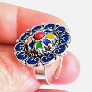 Amazigh Ring in métal argenté émaillé kabyle- - berbère