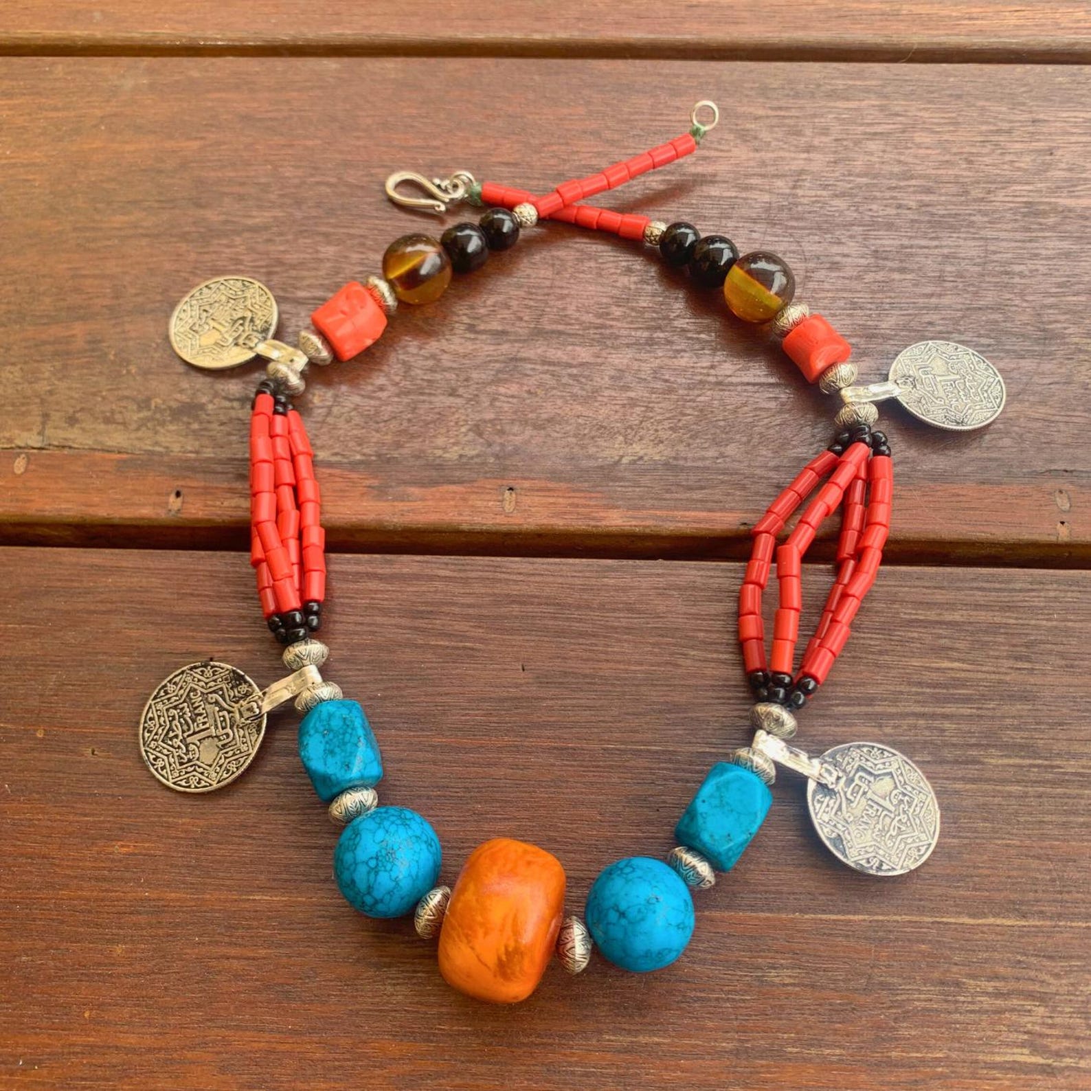 Berber African Turquoise Tribal Beads Vintage Necklace Jewelry