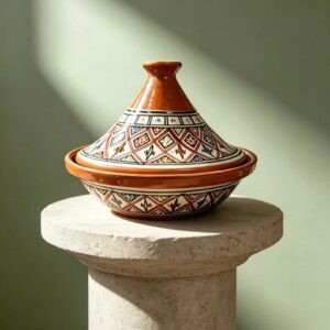 Berber Hand-Painted Rose Ceramic Flame-Proof Clay Cooking Tagine