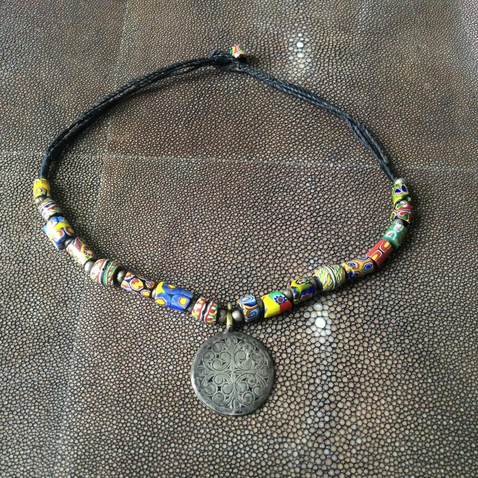 Berber Ida ou Semlal Silver Pendant Beaded Necklace