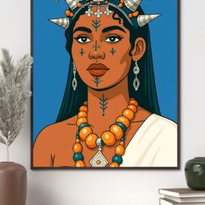 Berber Woman Face Tattoo Illustration Digital Wall Art Print