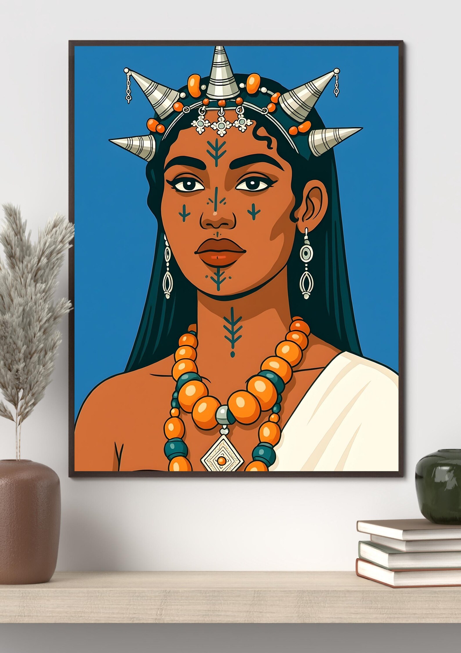 Berber Woman Face Tattoo Illustration Digital Wall Art Print