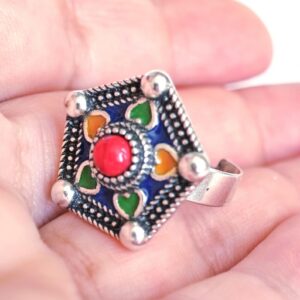 Amazigh Ring in métal argenté émaillé kabyle- - berbère