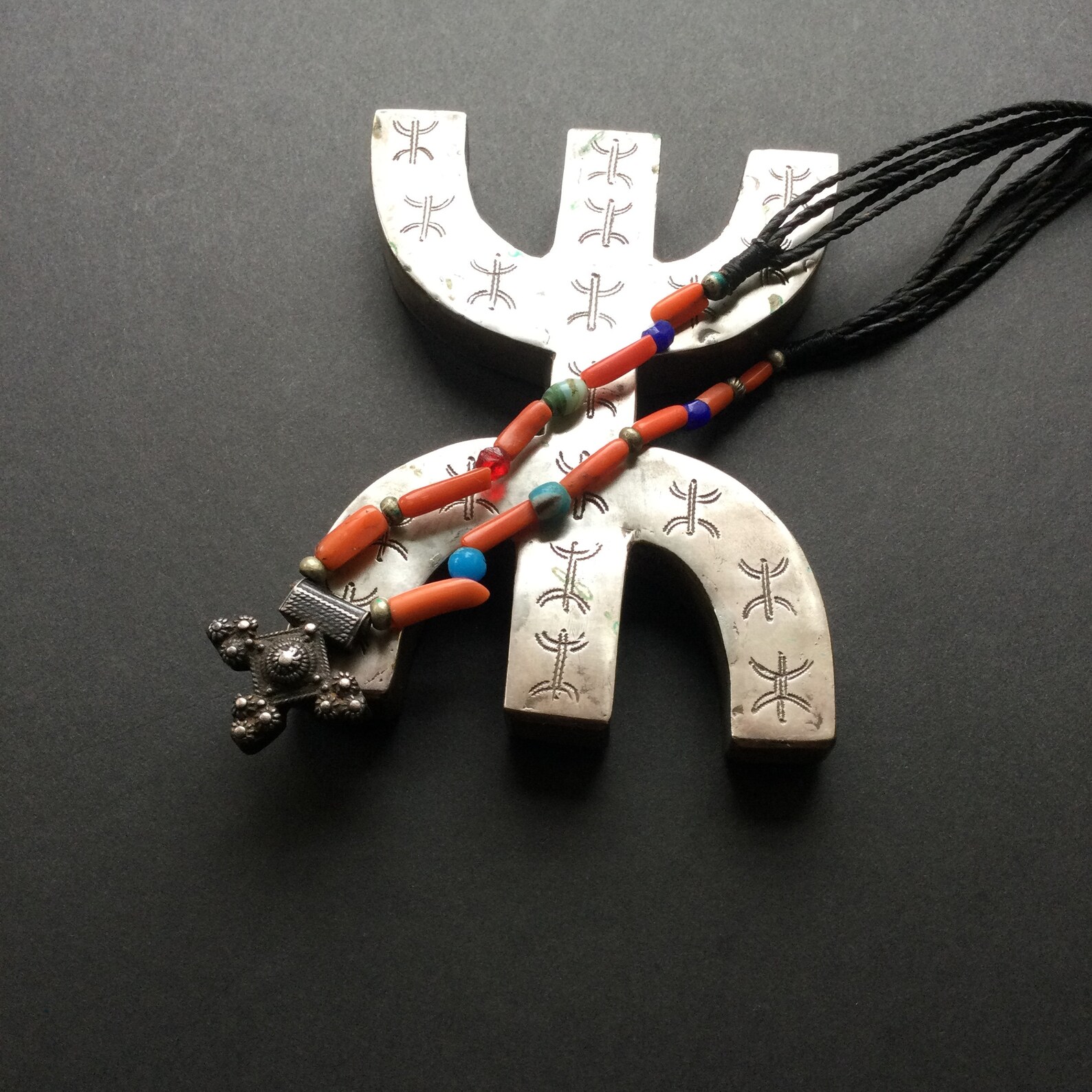Berber MAURITANIAN CROSS old jewelry silver amulet NECKLACE