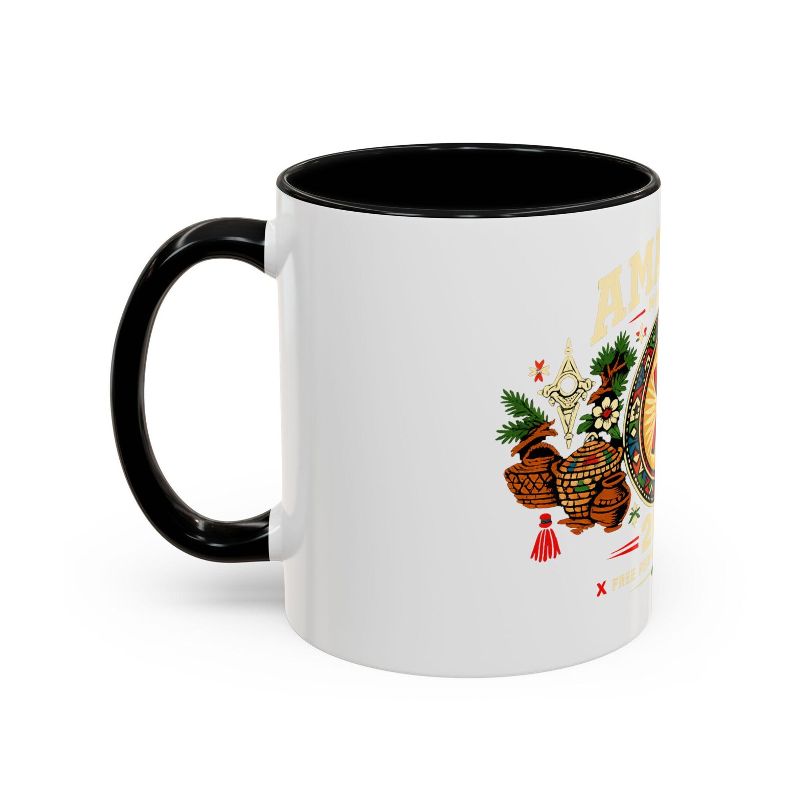 Berber Symbol Coffee Ceramic Accent Handle White Mug