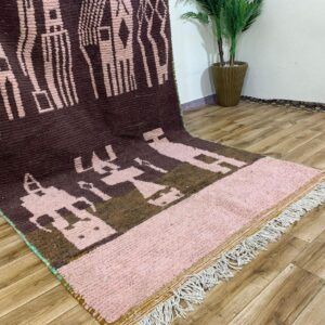 Berber Amazigh Beni Ourain Natural Wool Abstract Motif Rug