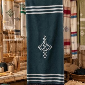 Amazigh Deep Teal Cotton Bedspread Handmade White Blanket