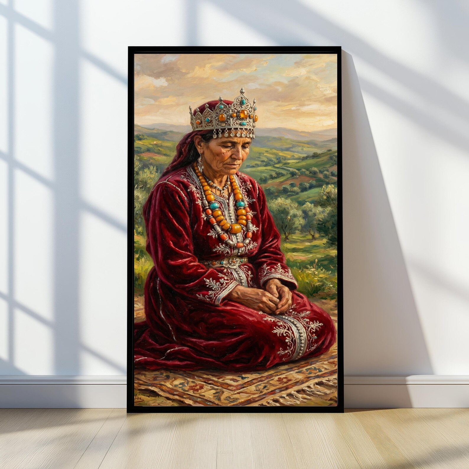 Amazigh Woman Vintage Oil Portrait Jewelry Set with Necklace