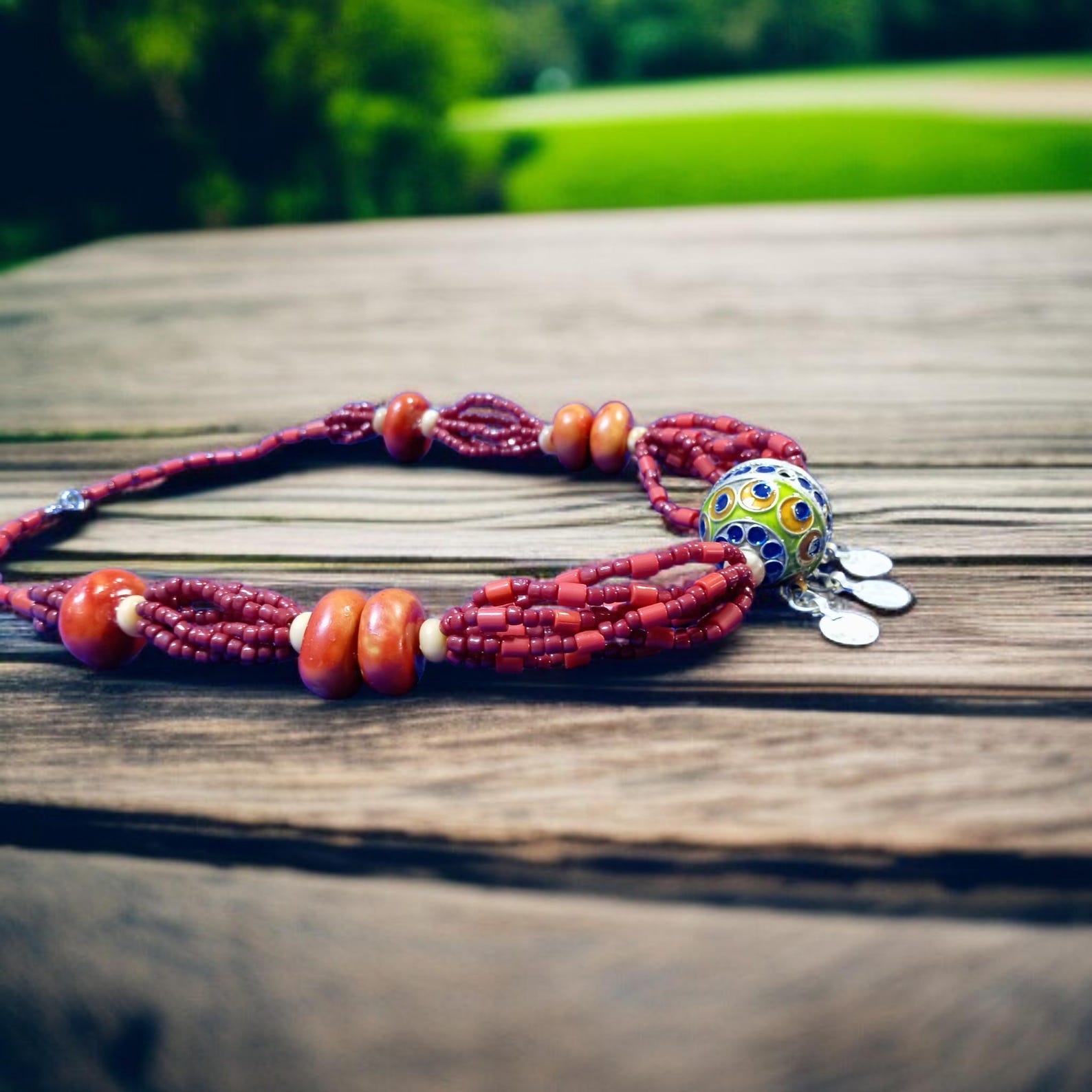 Berber Tagemmout Handmade Red Coral Resin Bead Necklace