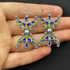 Berber Silver Handmade Jewelry Colorful Enamel Ethnic Earrings