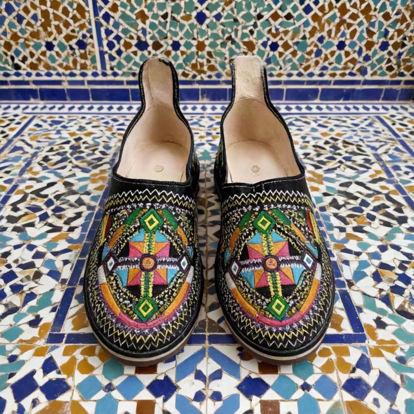 Amazigh Handmade Leather Babouches Embroidered Slippers Babouche Shoes
