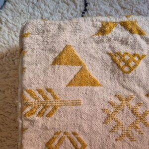 Berber Kilim Square Cover Yellow Wool Floor Pouf