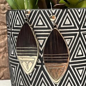 Amazigh Tuareg Mahogany Wood Sterling Silver Hand-Etched Earrings