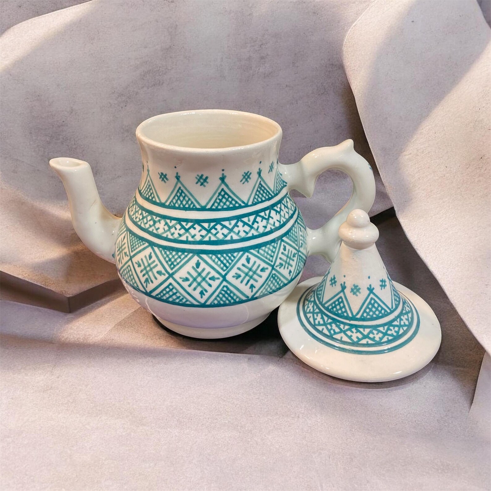 Berber Handmade Teapot Traditional Design White Ceramic Piece
