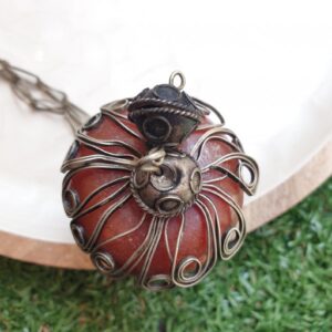 Vintage Amazigh Berber Naturel Copal Silver-Tone Talisman Pendant Necklace