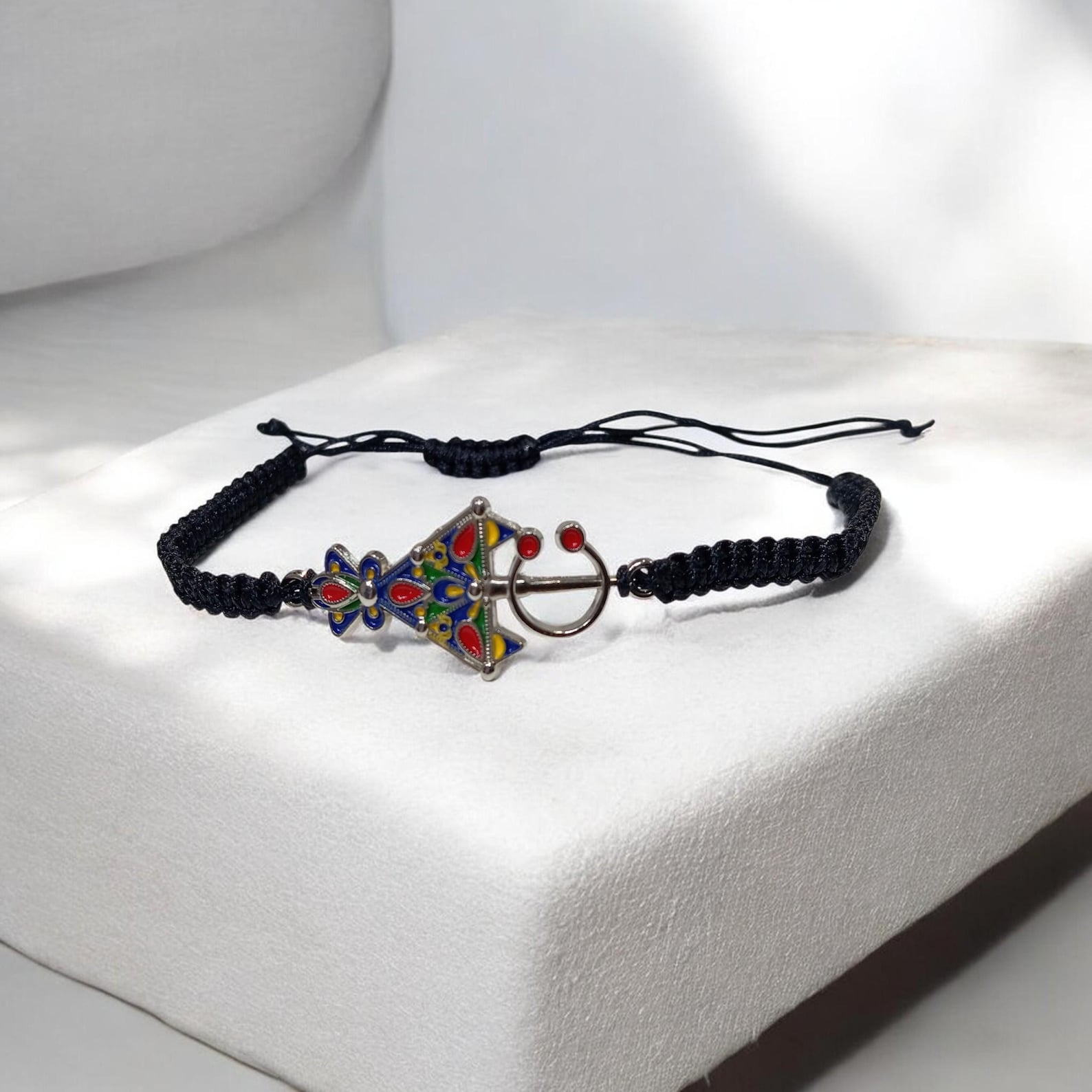 Amazigh Traditional Tazerzit Colorful Enamel Fibula Cord Bracelet