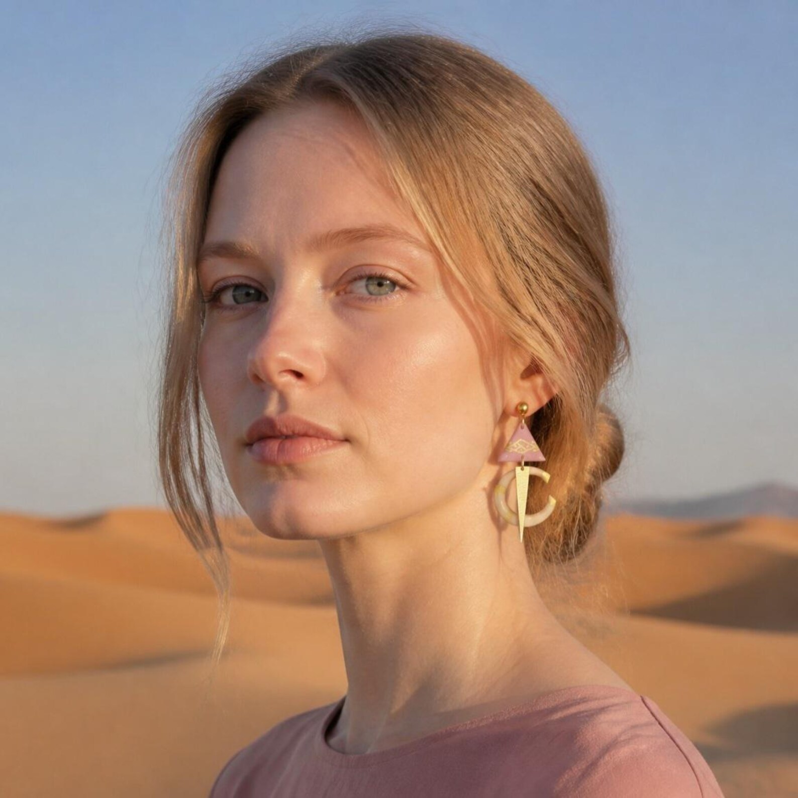 Amazigh TALA Vieux Pink Champagne Fibule Inspired Earrings