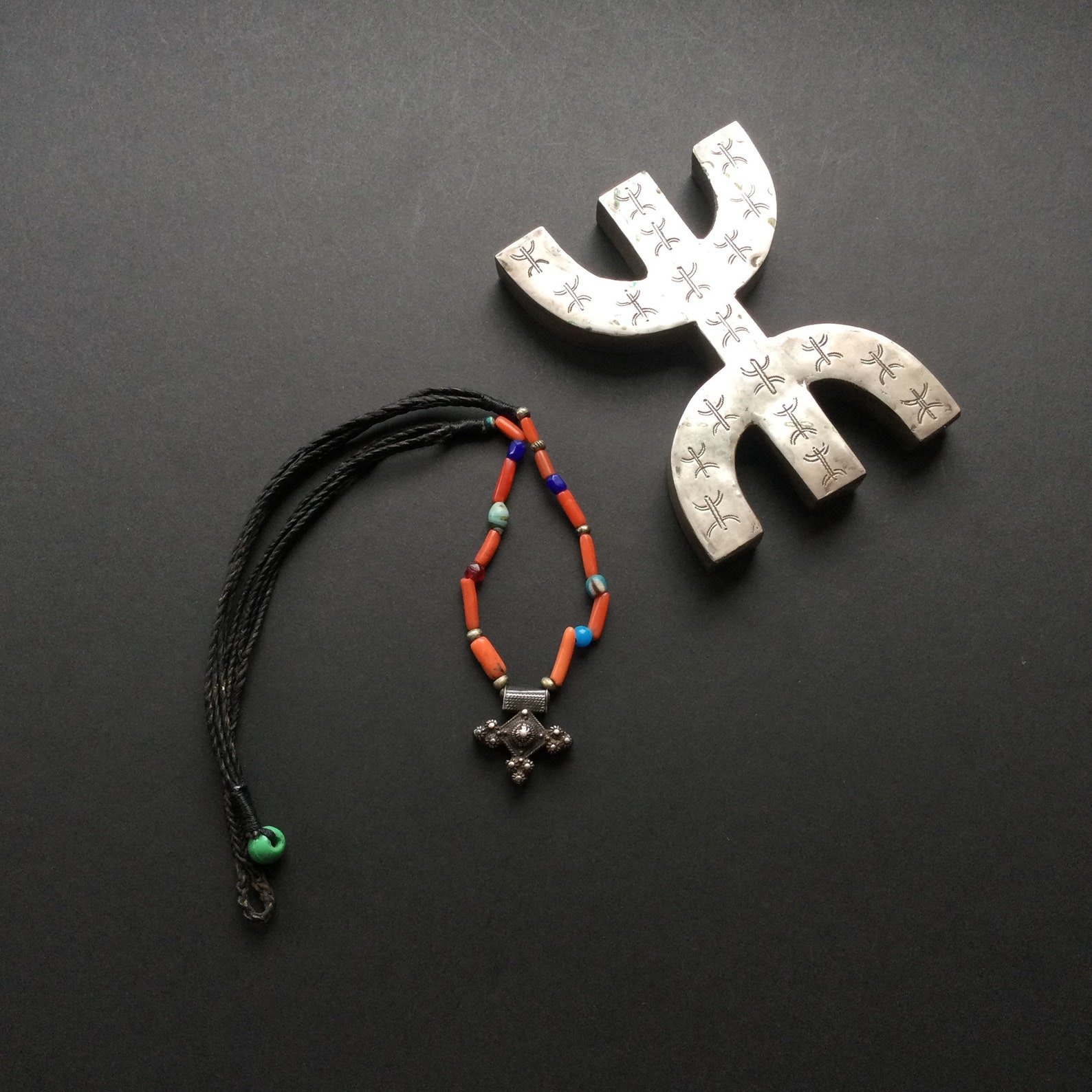 Berber MAURITANIAN CROSS old jewelry silver amulet NECKLACE