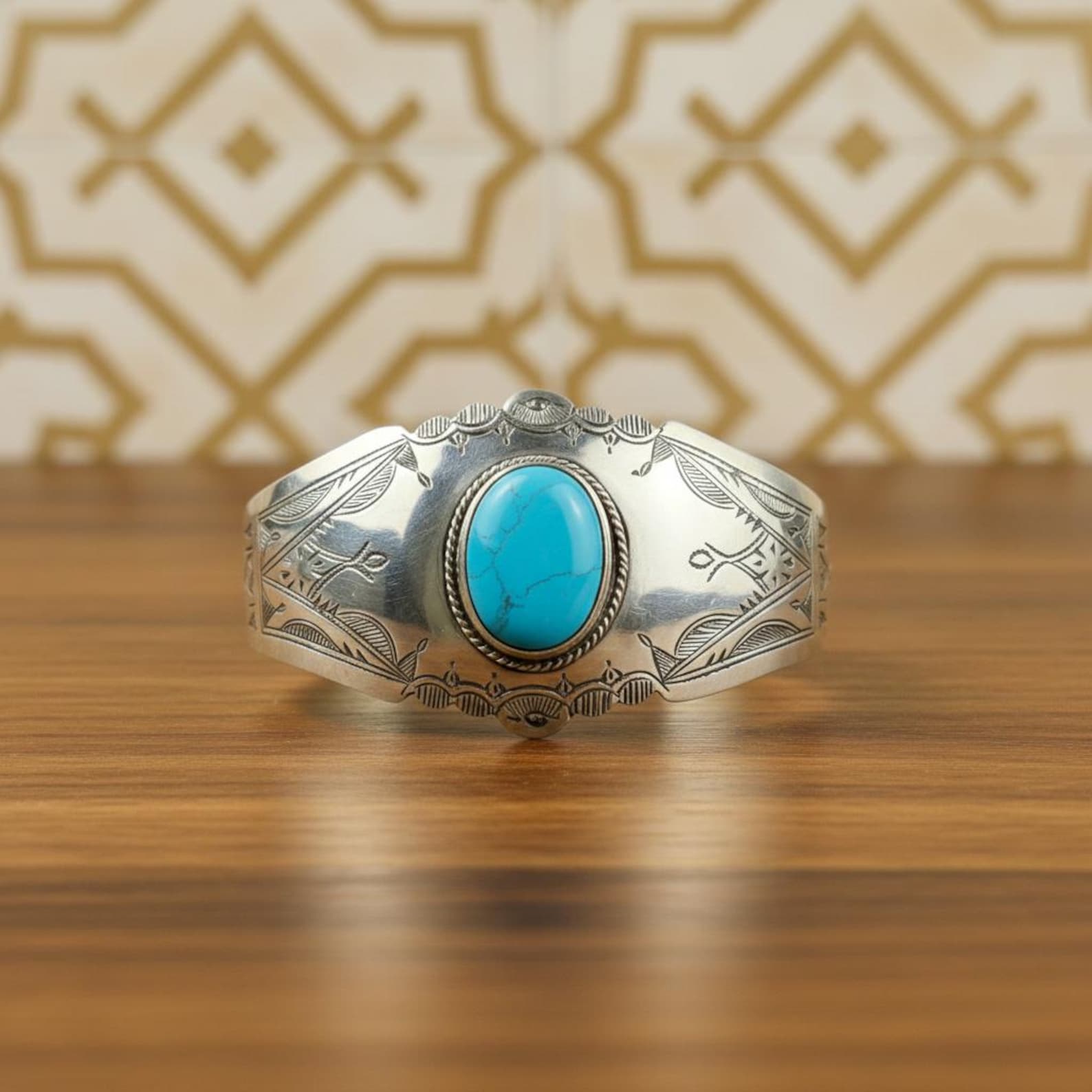 Berber Silver Handmade Turquoise Stone Cuff Jewelry Bracelet