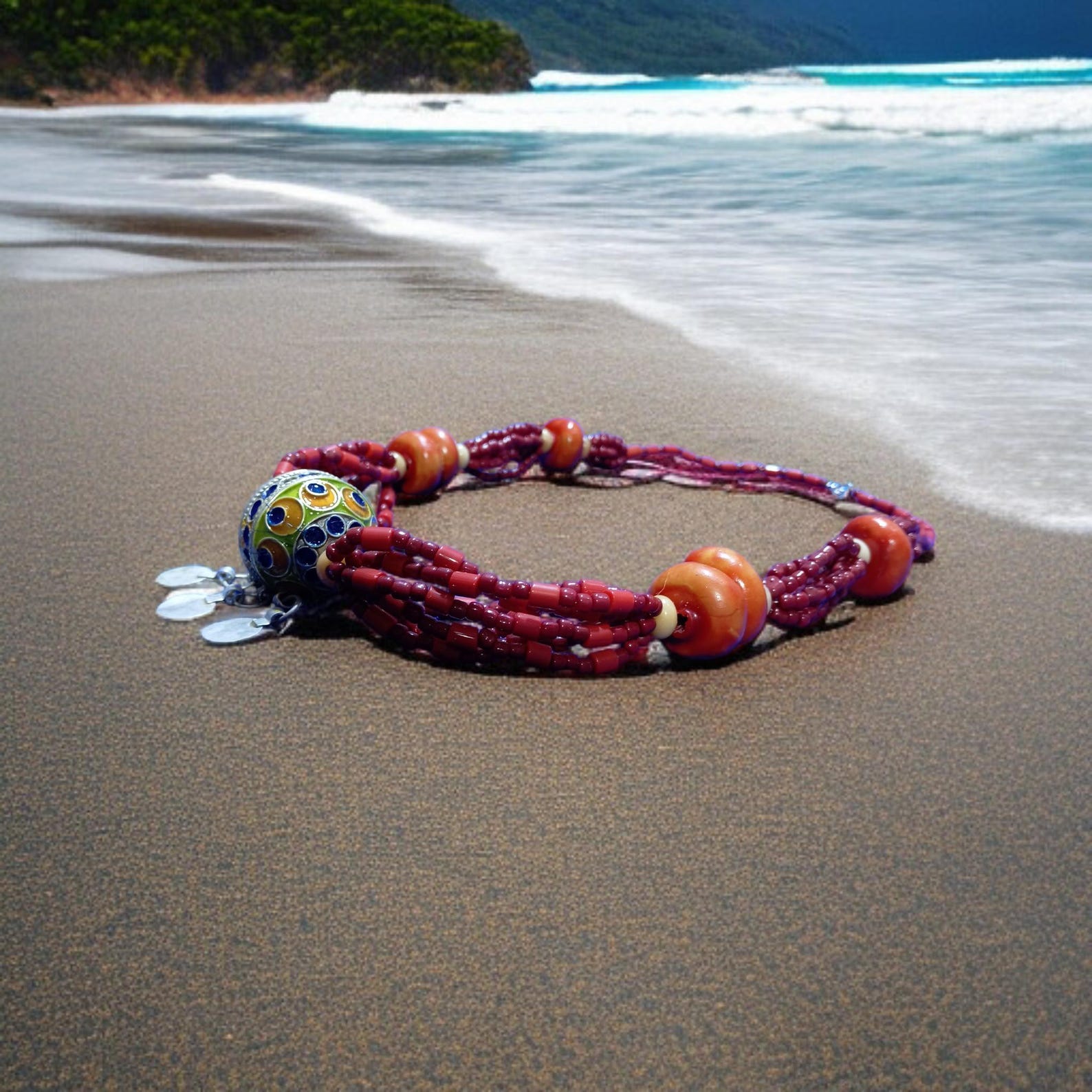 Berber Tagemmout Handmade Red Coral Resin Bead Necklace
