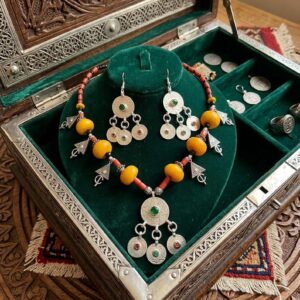 Berber Necklace and Traditional Jewelry Amber Earrings Set