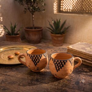 Berber Set of 2 Handmade Clay Cups with Traditional Decoration Mug