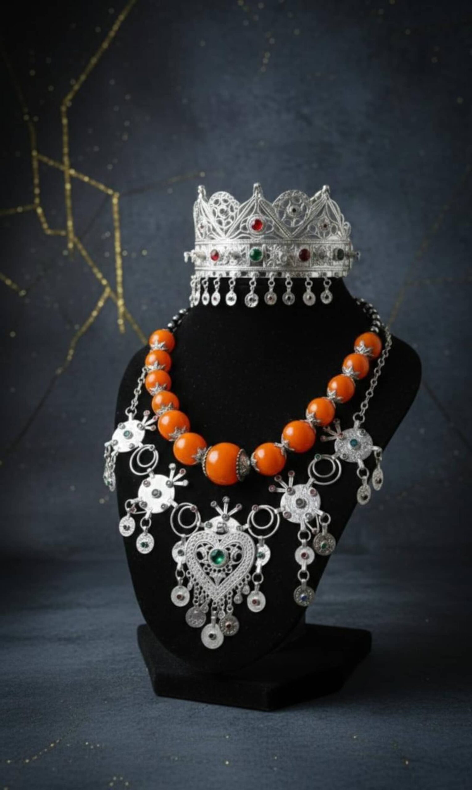 Berber Royal Jewelry Set Silver Amber Authentic Necklace