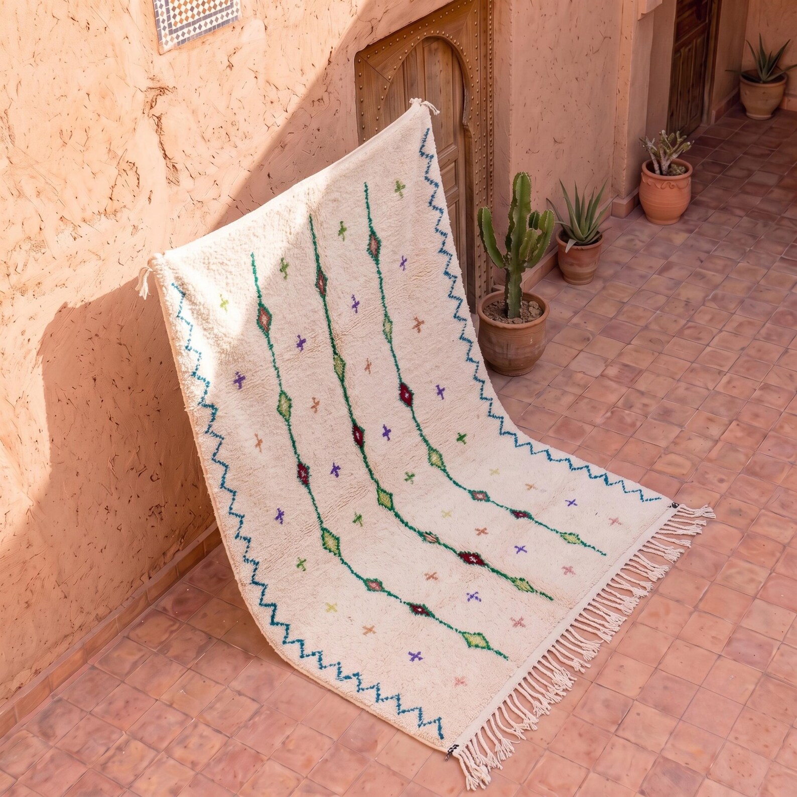 Berber Azilal Diamond Tribal Symbol Wool Colorful Rug