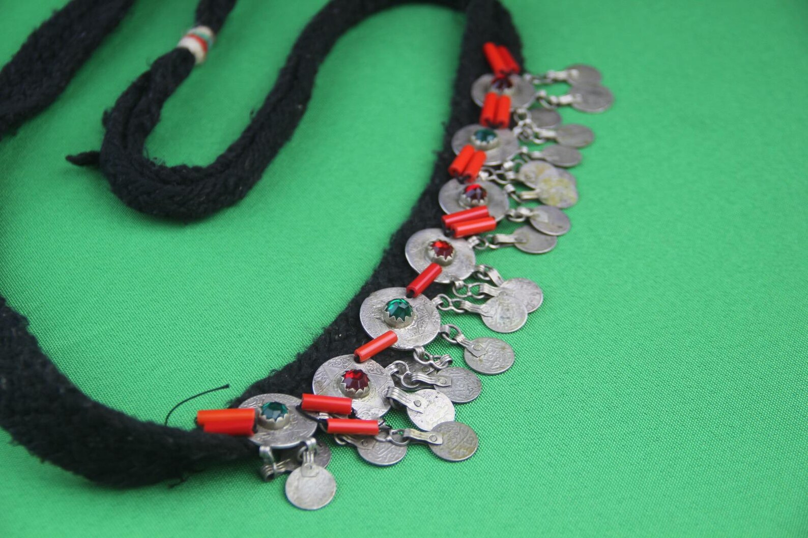 Berber Authentic ANTIQUE Silver Genuine Coral Coins Necklace