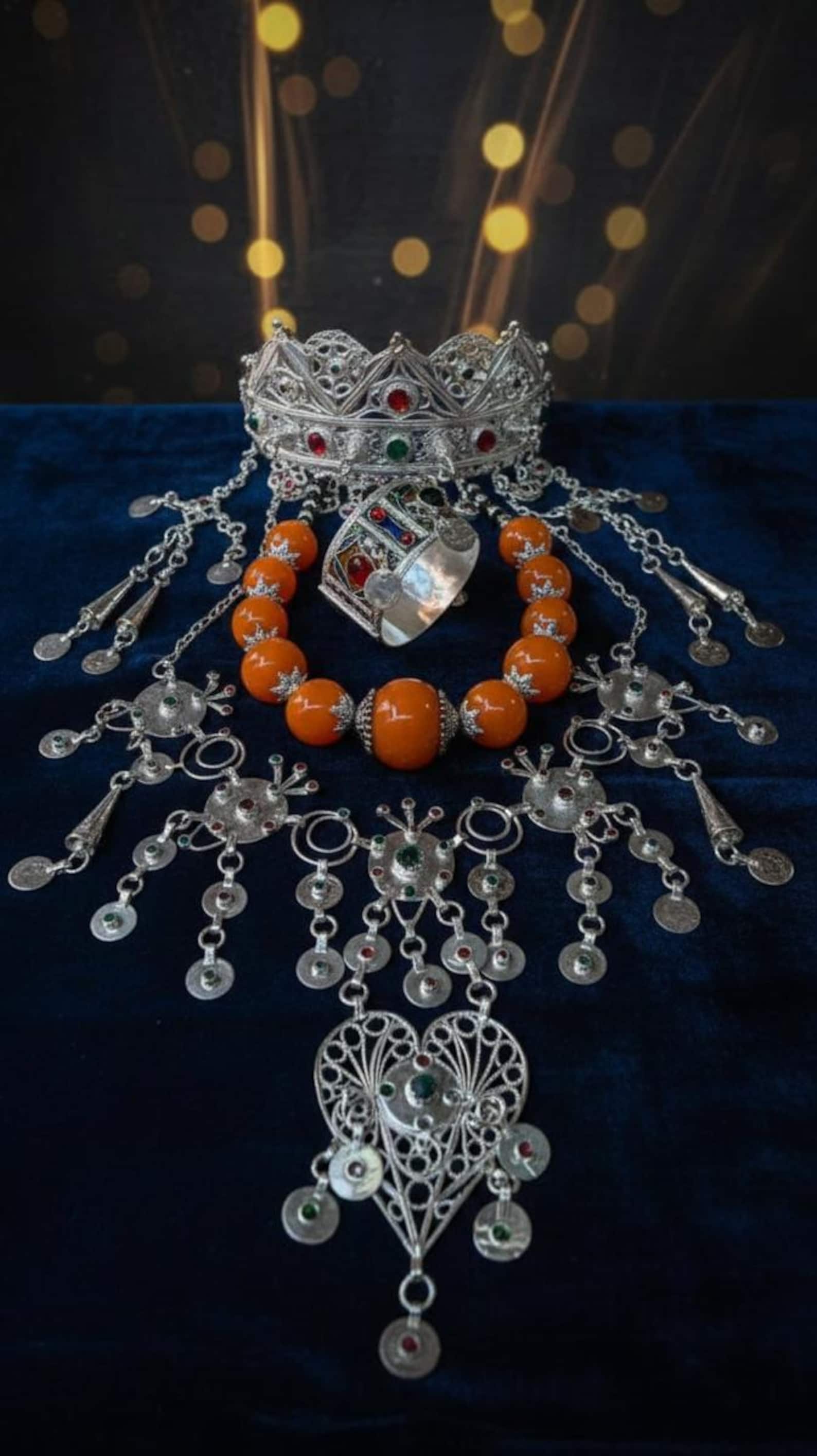 Berber Royal Jewelry Set Silver Amber Authentic Necklace