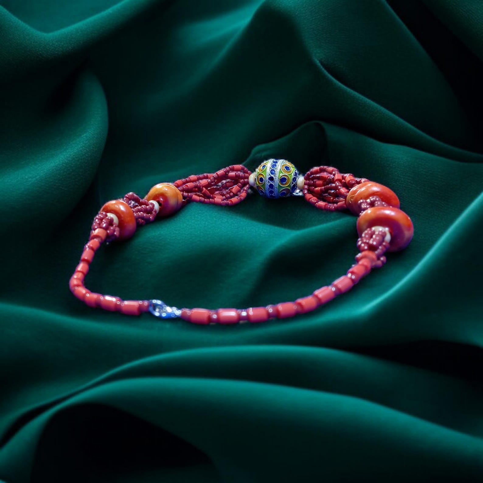 Berber Tagemmout Handmade Red Coral Resin Bead Necklace