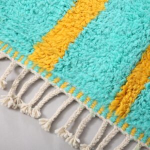 Custom Amazigh Berber Turquoise Geometric Natural Wool Living Room Rug