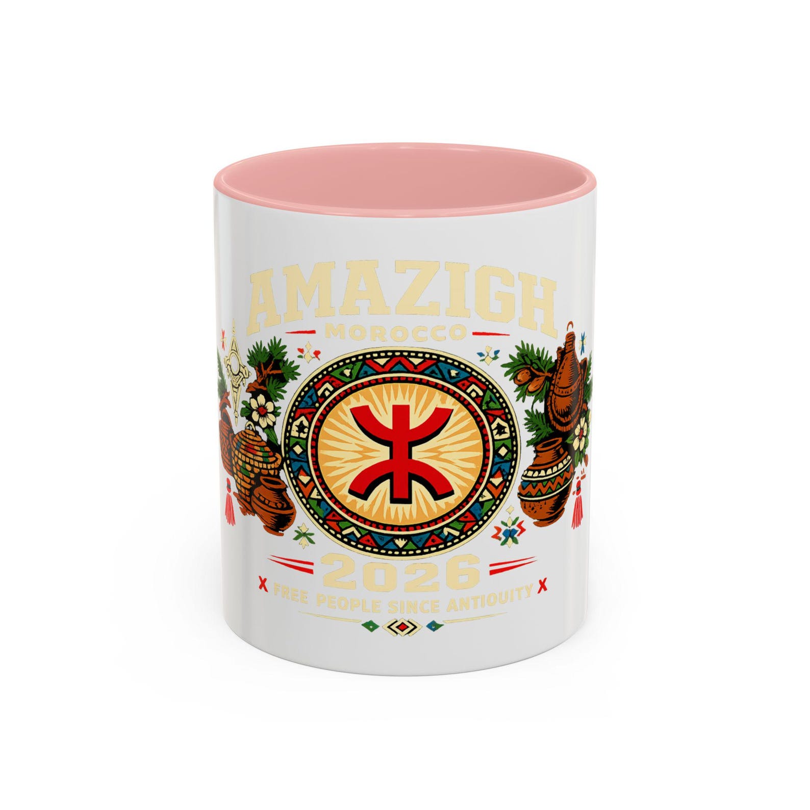 Berber Symbol Coffee Ceramic Accent Handle White Mug
