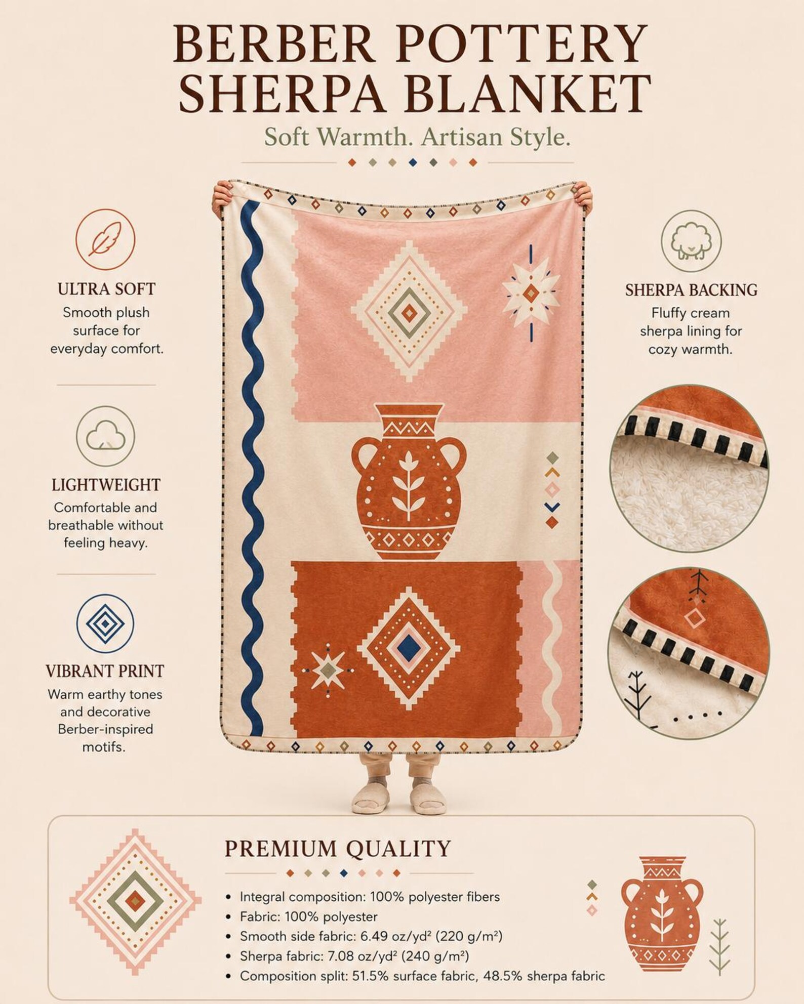 Berber Amazigh Pottery Symbol Soft Plush Sherpa Throw Blanket