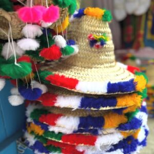 Berber Handmade Traza Straw Hat with Colorful Pom-Poms