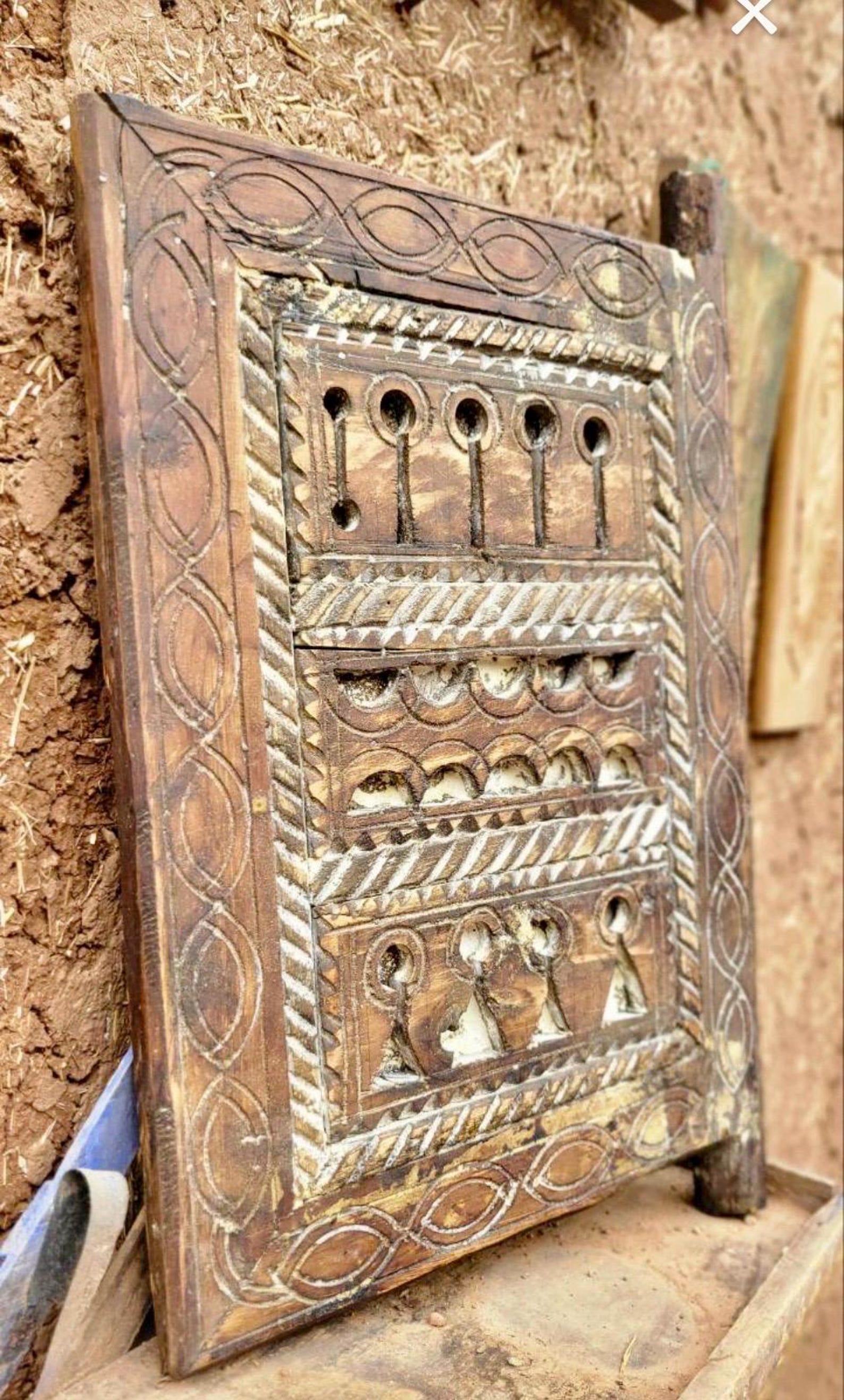 Berber Antique Hand Carved Wooden Panel Wall Art Decor