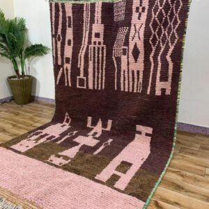 Berber Amazigh Beni Ourain Natural Wool Abstract Motif Rug