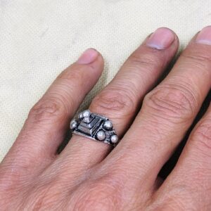 Handmade Amazigh Berber Solid Silver Geometric Pyramid Cone Ring