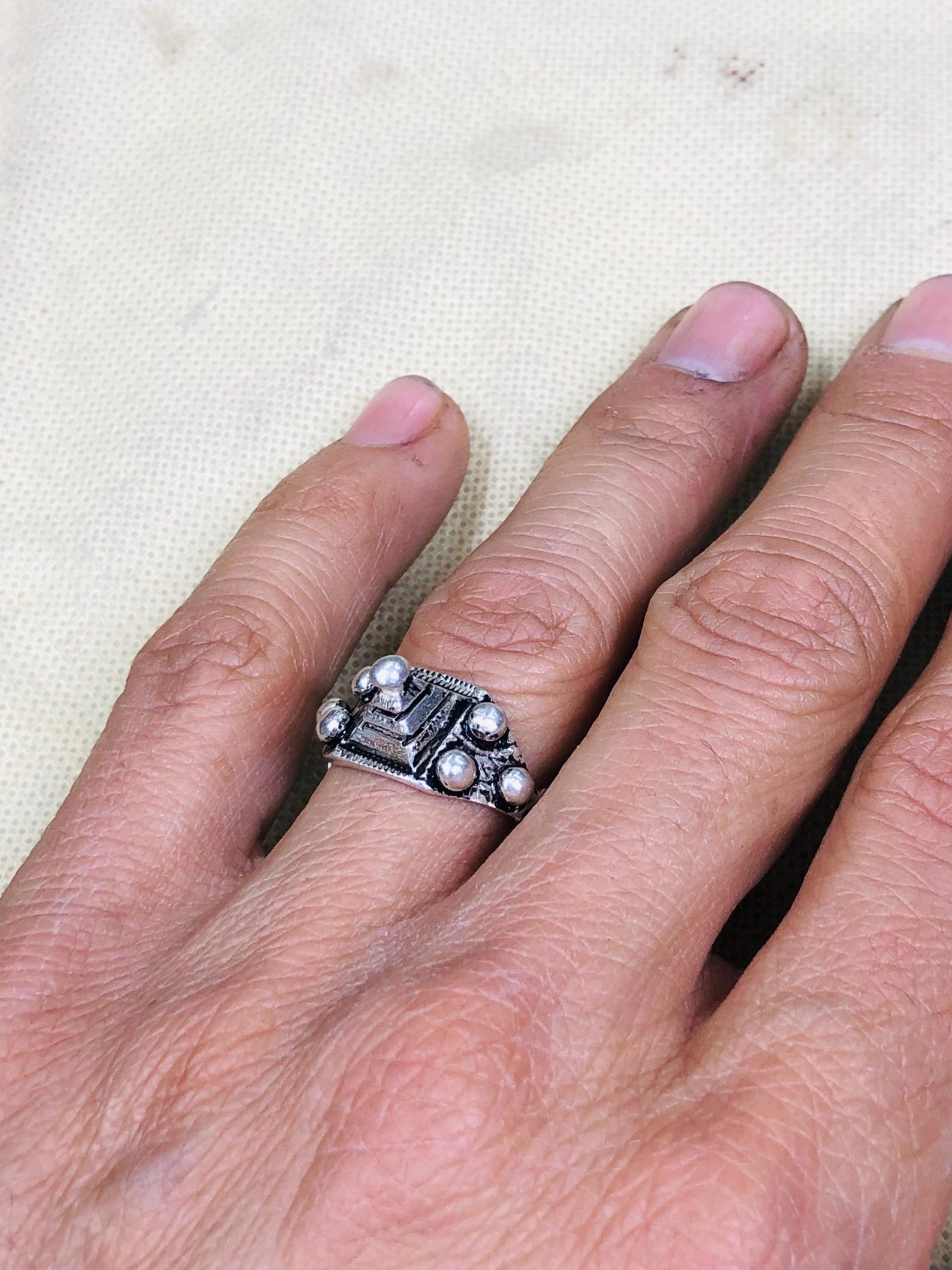 Handmade Amazigh Berber Solid Silver Geometric Pyramid Cone Ring