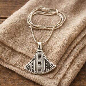 Amazigh Tuareg Silver Pendant Tribal Fan Necklace Unisex Amulet