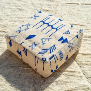 Berber Kilim Square Cover Blue Wool Floor Pouf