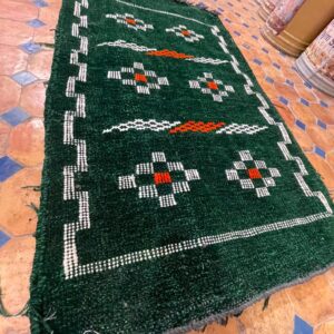 Berber Handmade Black Runner Geometric Rug With Red White Accents