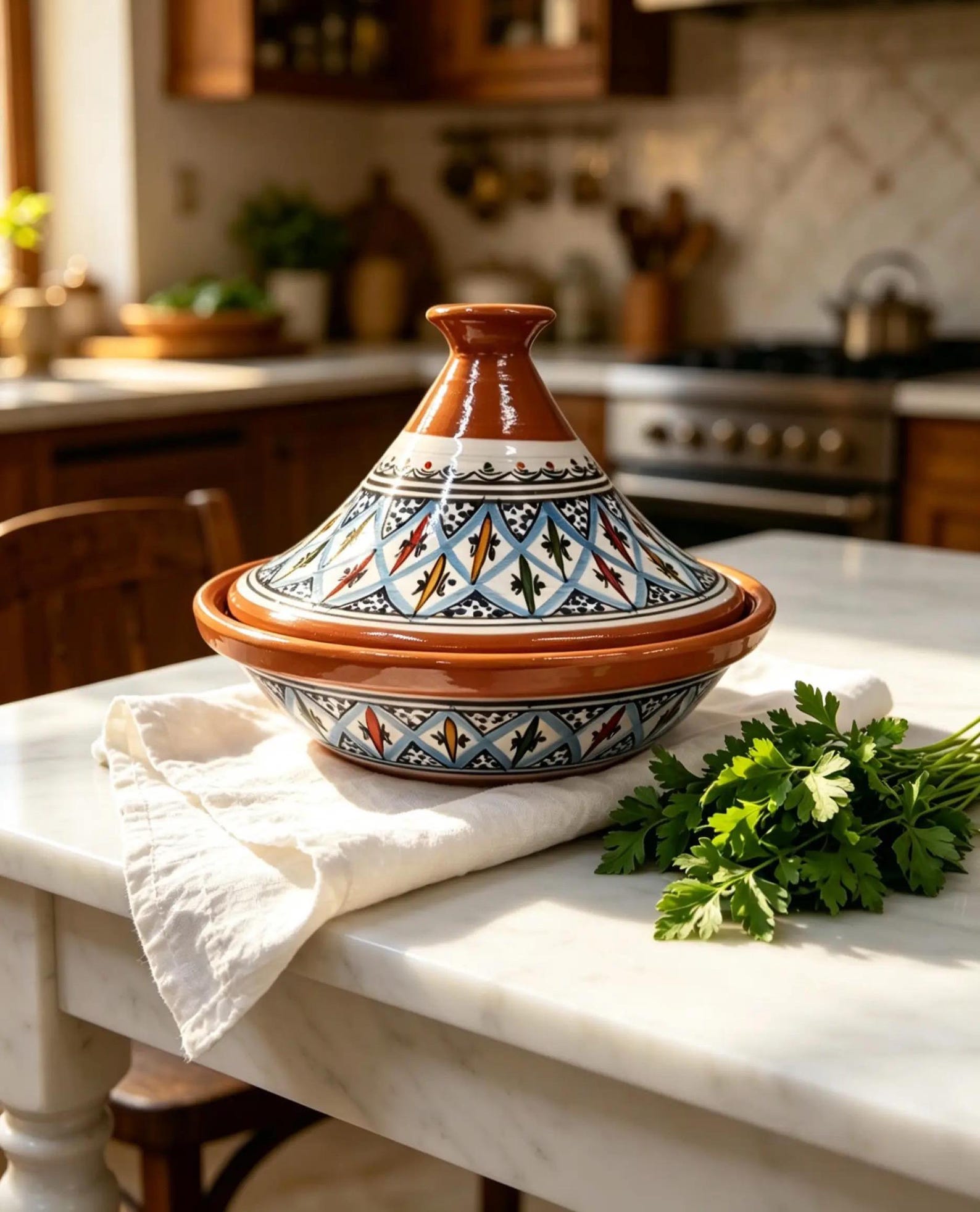 Berber Hand-Painted Ceramic Flame-Proof Stovetop Oven Tagine 30cm