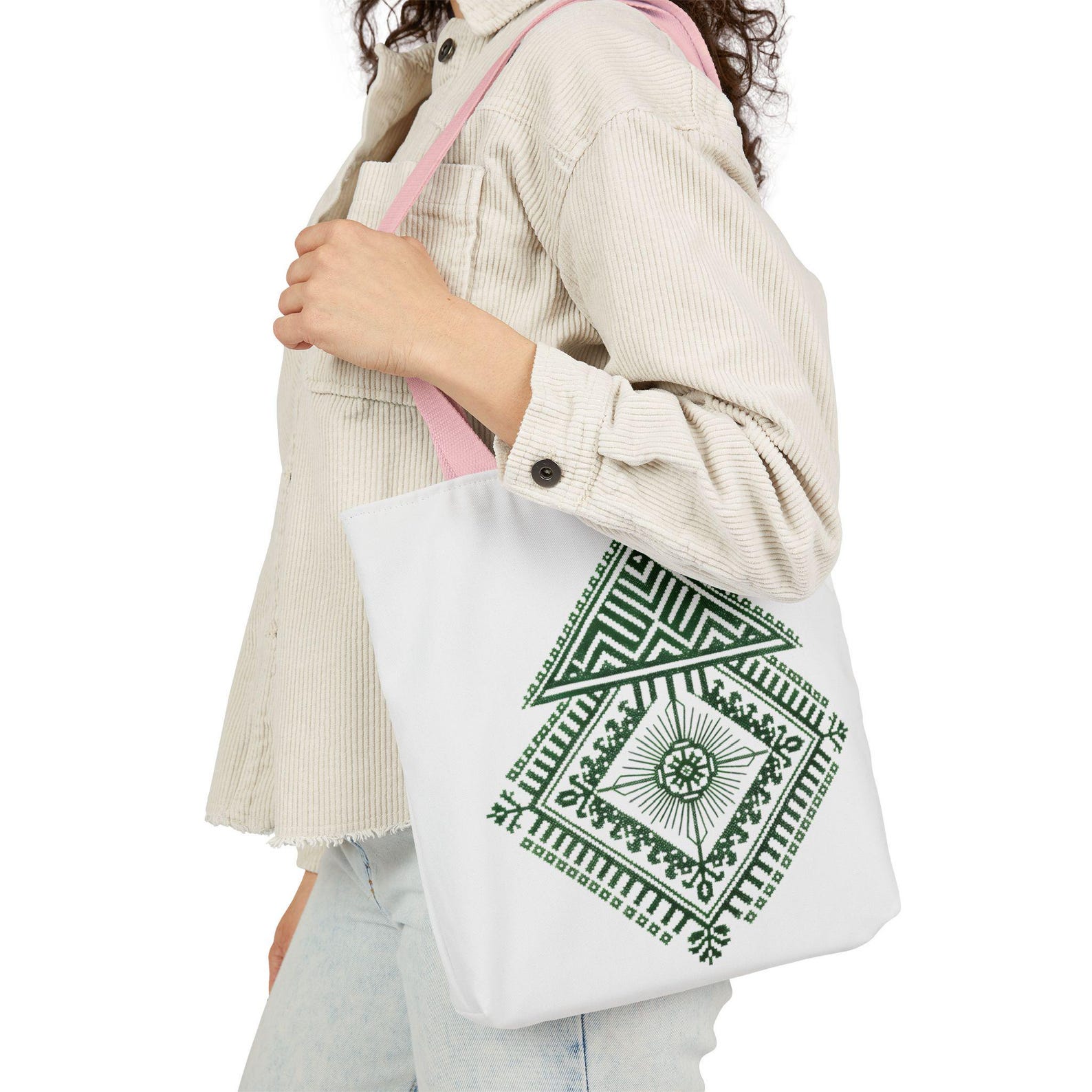 Berber Geometric Pattern Canvas Tote Bag With Motif