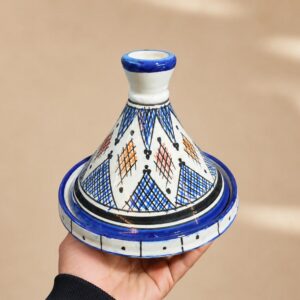 Amazigh Small hand-painted Safi ceramic serving tagine with blue