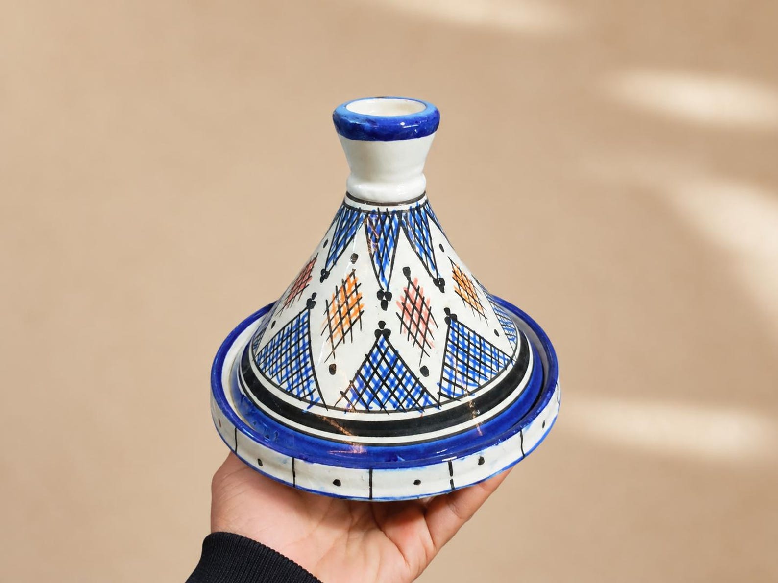Amazigh Small hand-painted Safi ceramic serving tagine with blue
