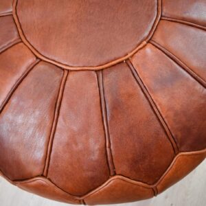 Amazigh Leather Honey Red Delivered Stuffed Modern Pouf