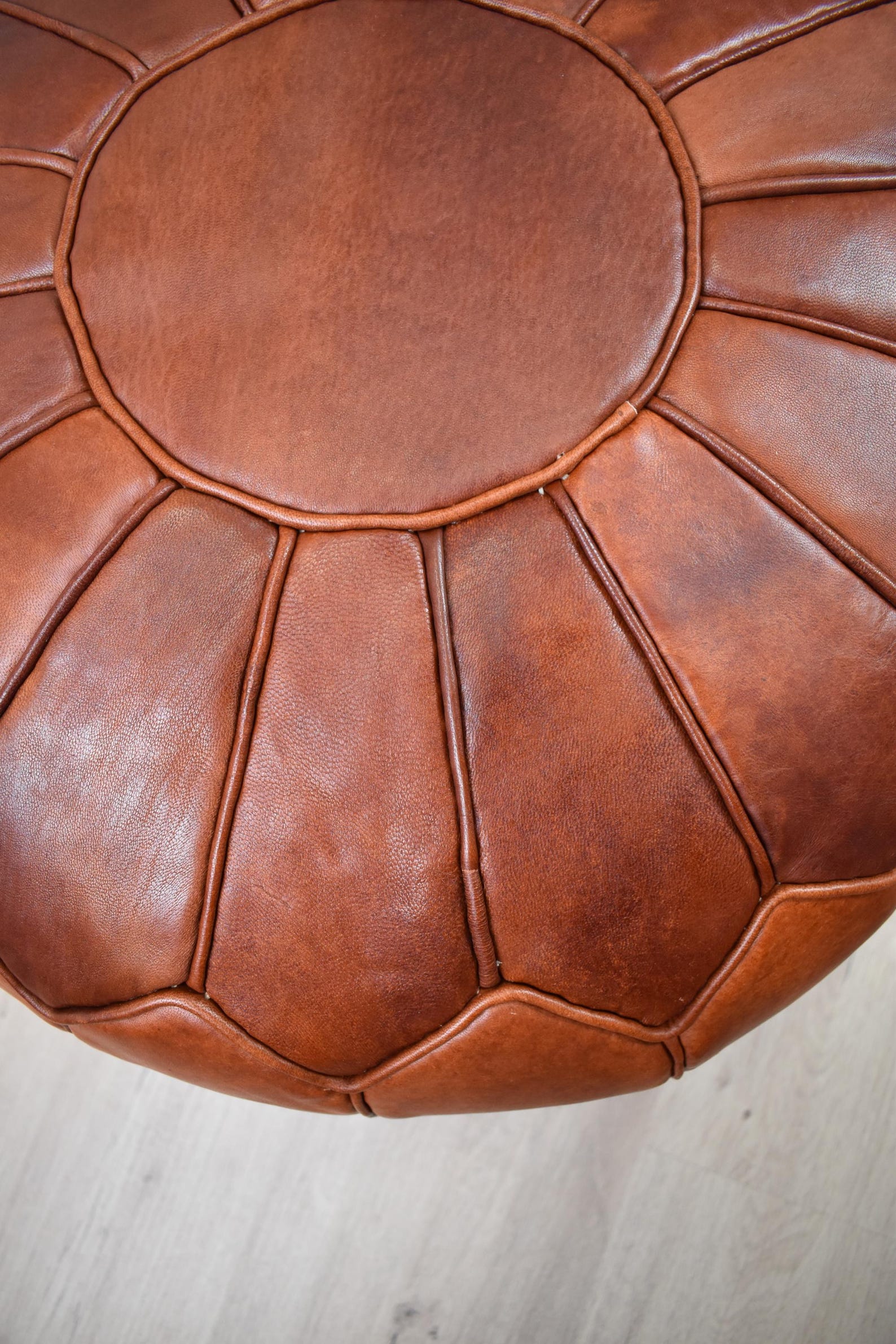 Amazigh Leather Honey Red Delivered Stuffed Modern Pouf