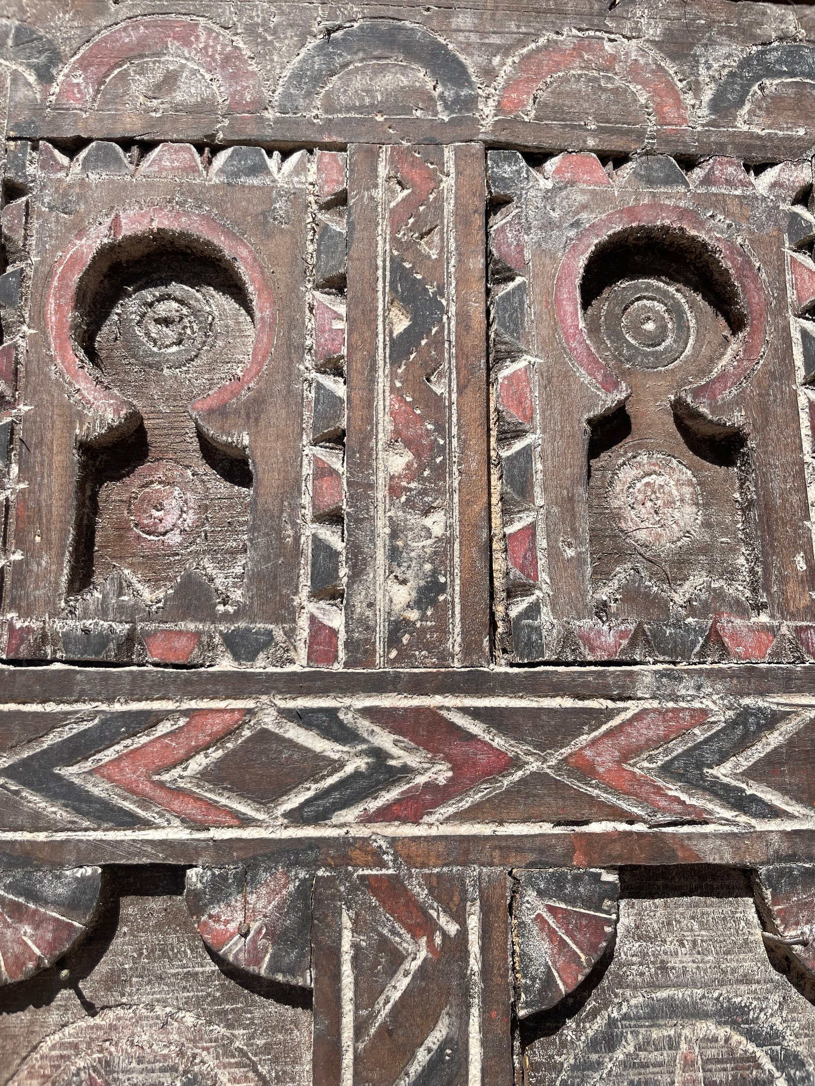 Antique Amazigh Berber Carved Wood Door Panel Wall Art