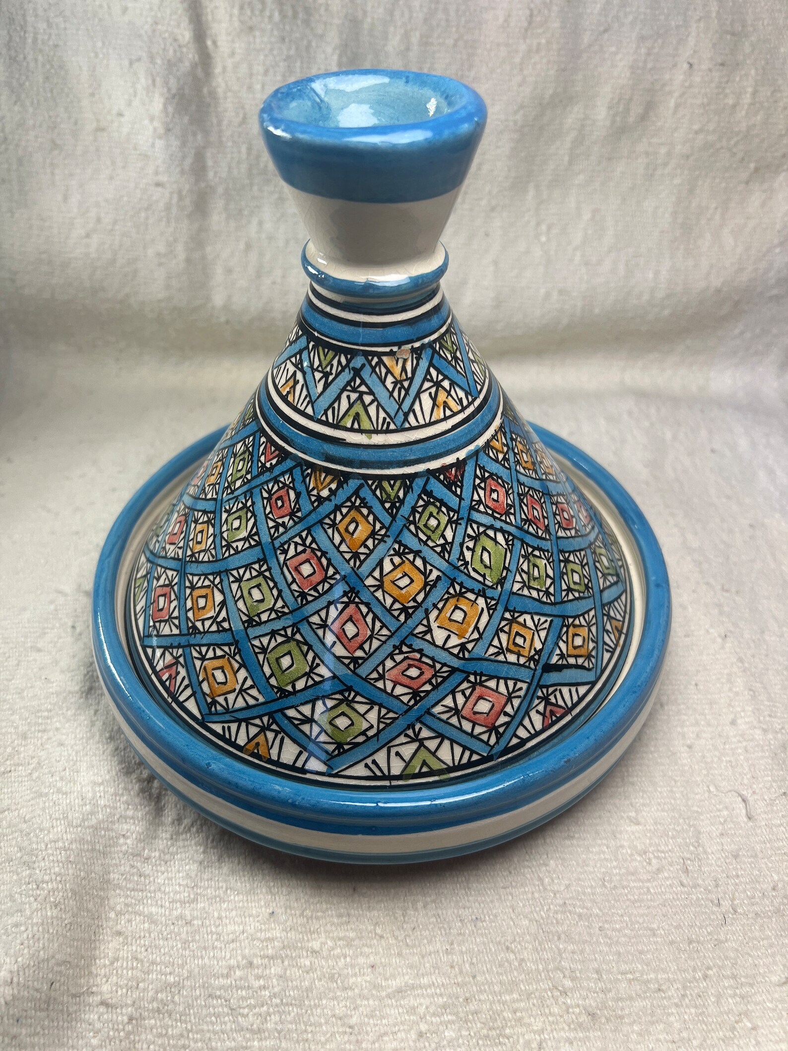 Amazigh handmade ceramic White Black tagine serving table